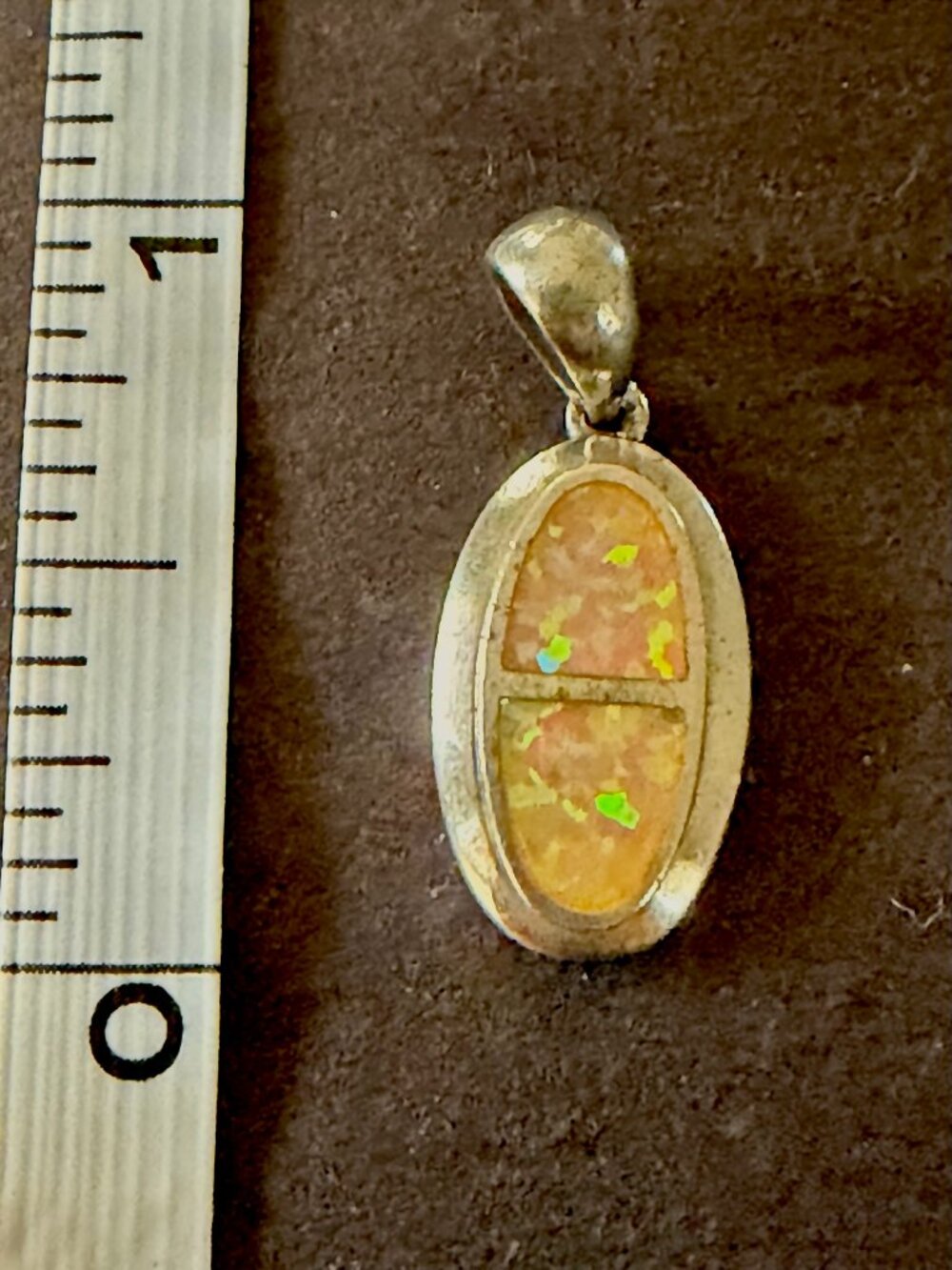 Warm Fire Opal Inlay Sterling Silver Oval Pendant